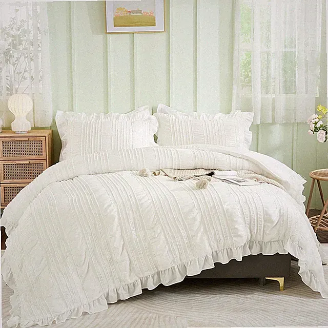 White Comforter Set King,3 Pieces Ruffle Farmhouse Shabby Chic Boho Comforter...