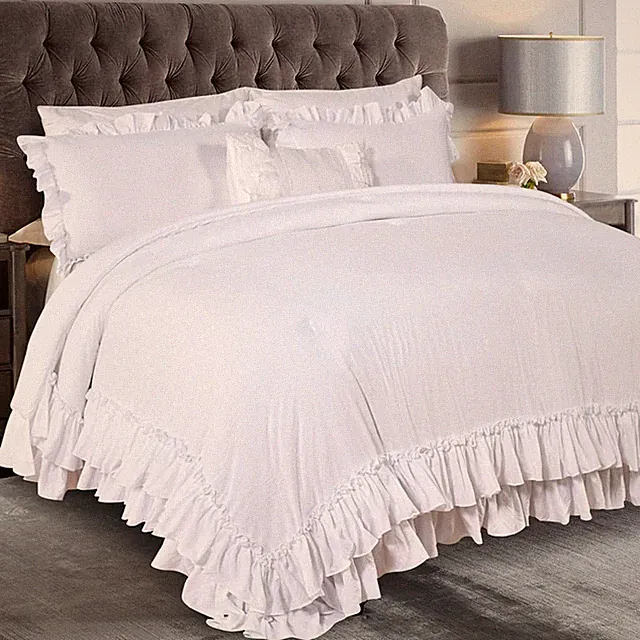 White Ruffled Shabby Comforter Set King,Boho Chic Farmhouse Bedding Down Comf...